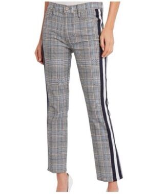 Mother the insider ankle plaid Track-Stripe Pants in Gray and Navy